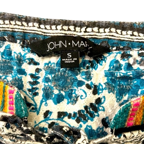 John Mark Boho Embroidered Floral 3/4 Sleeve Peasant Tunic Top Turquoise Small - Picture 3 of 15